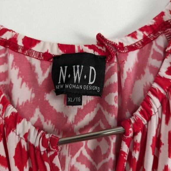 N.W.D Women's Geometric Print Peasant Blouse in Red and White - Extra Large - Picture 2 of 9
